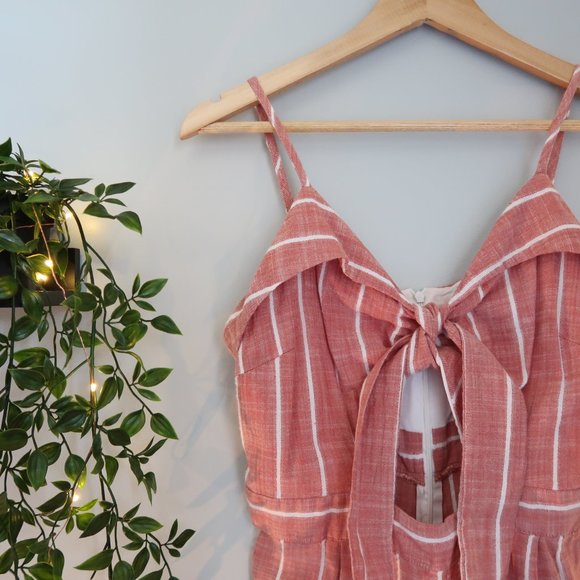 Ten Sixty Sherman Striped Pink V Neck Bow Romper - Picture 4 of 8